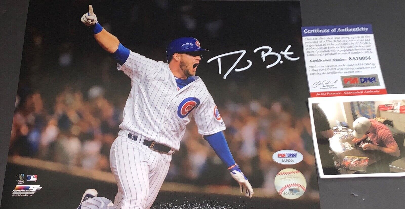 David Bote Cubs Signed 8x10 Photo Poster painting PSA WITNESS COA Walk off Grand Slam