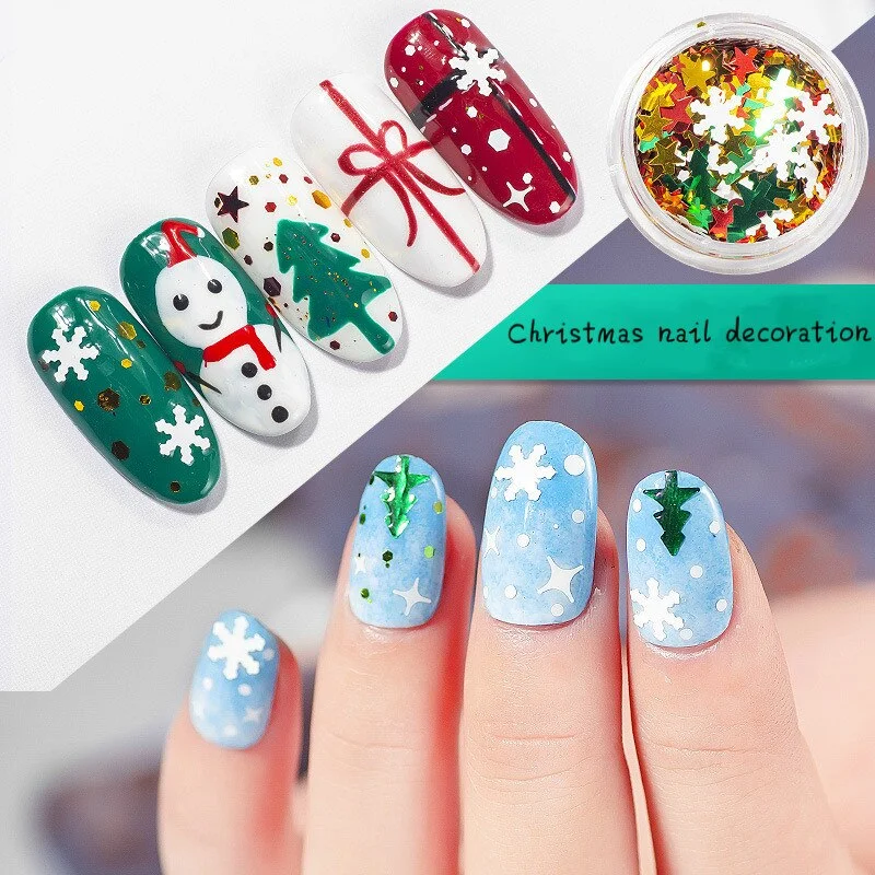 6Pcs/Set Christmas Manicure Art Decoration Snowflake Christmas Tree Snowman Pentagram Set Sequins DIY Nail Design Accessories