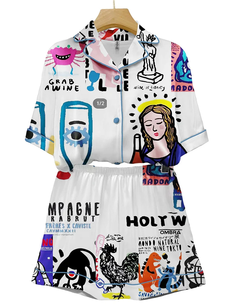 Women's Holly Wine Art Print Pajama Set