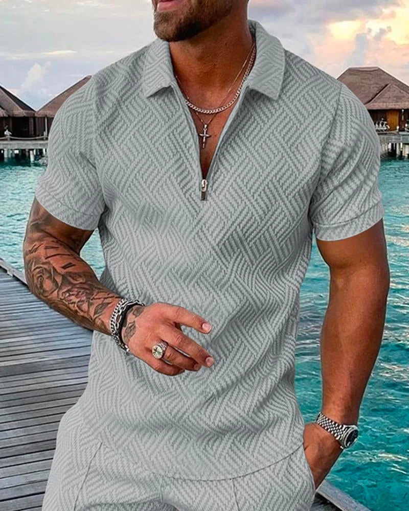 MEN'S VACATION TEXTURE PRINTED POLO
