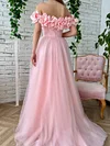 Pink Enchanting 3D Peony Ballgown Princess A Line Tulle Prom Dress Off The Shoulder High Leg Split Formal Evening Gown Special Event Party