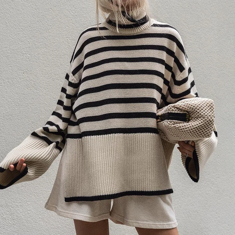 Simple Striped Turtleneck Long Sleeve Sweater socialshop