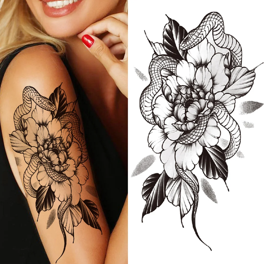 Sdrawing Flower Temporary Tattoos For Women Girls Black Lotus Arrow Arm Tattoo Sticker Fake Drearm Catcher Butterfly Tatoos Paste