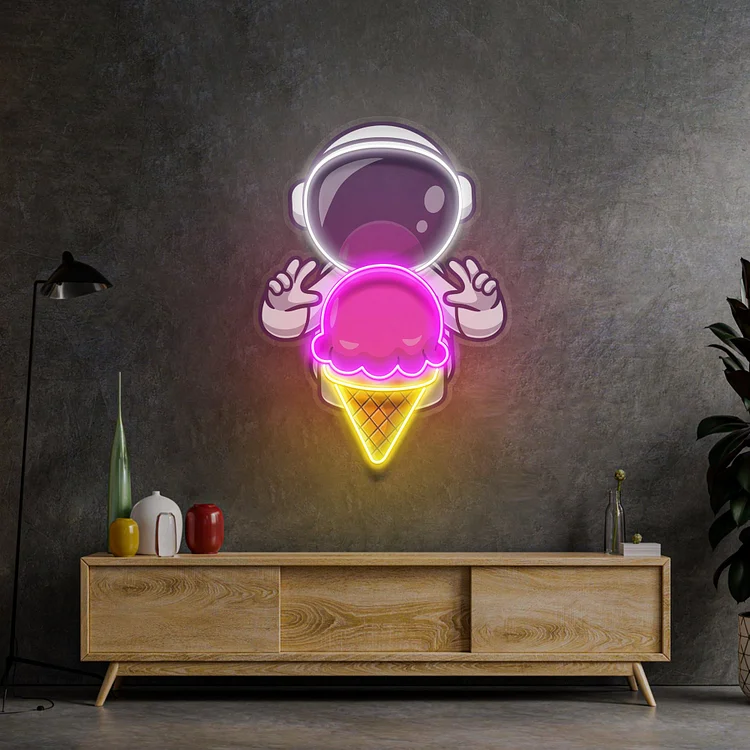 Astronaut Cream Space Led Neon Sign Acrylic Artwork Business Wall Light