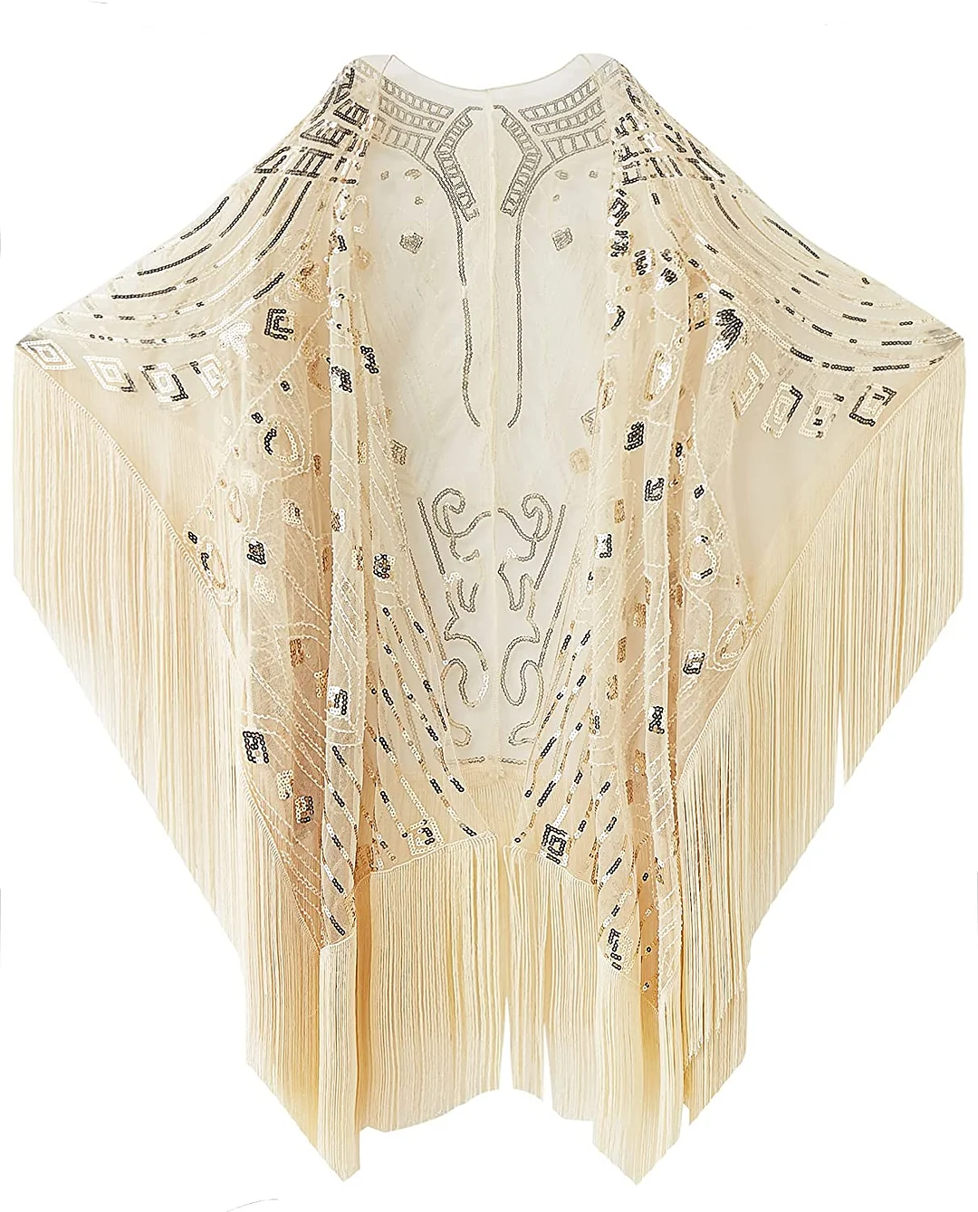 1920s Sequin Beaded Shawl Wraps Fringed Evening Cape Scarf for Wedding