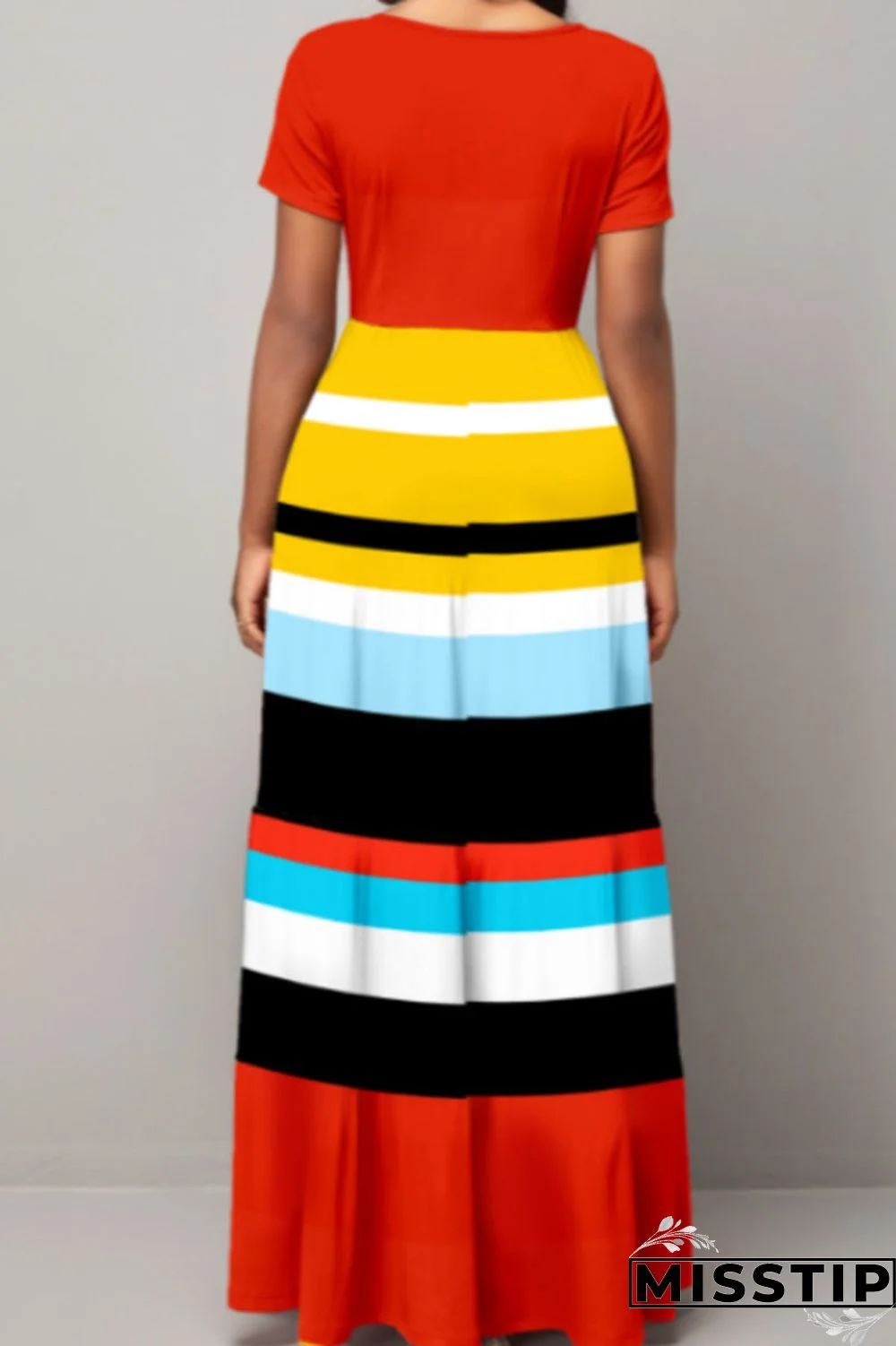 Red Casual Elegant Striped Print Patchwork O Neck A Line Dresses