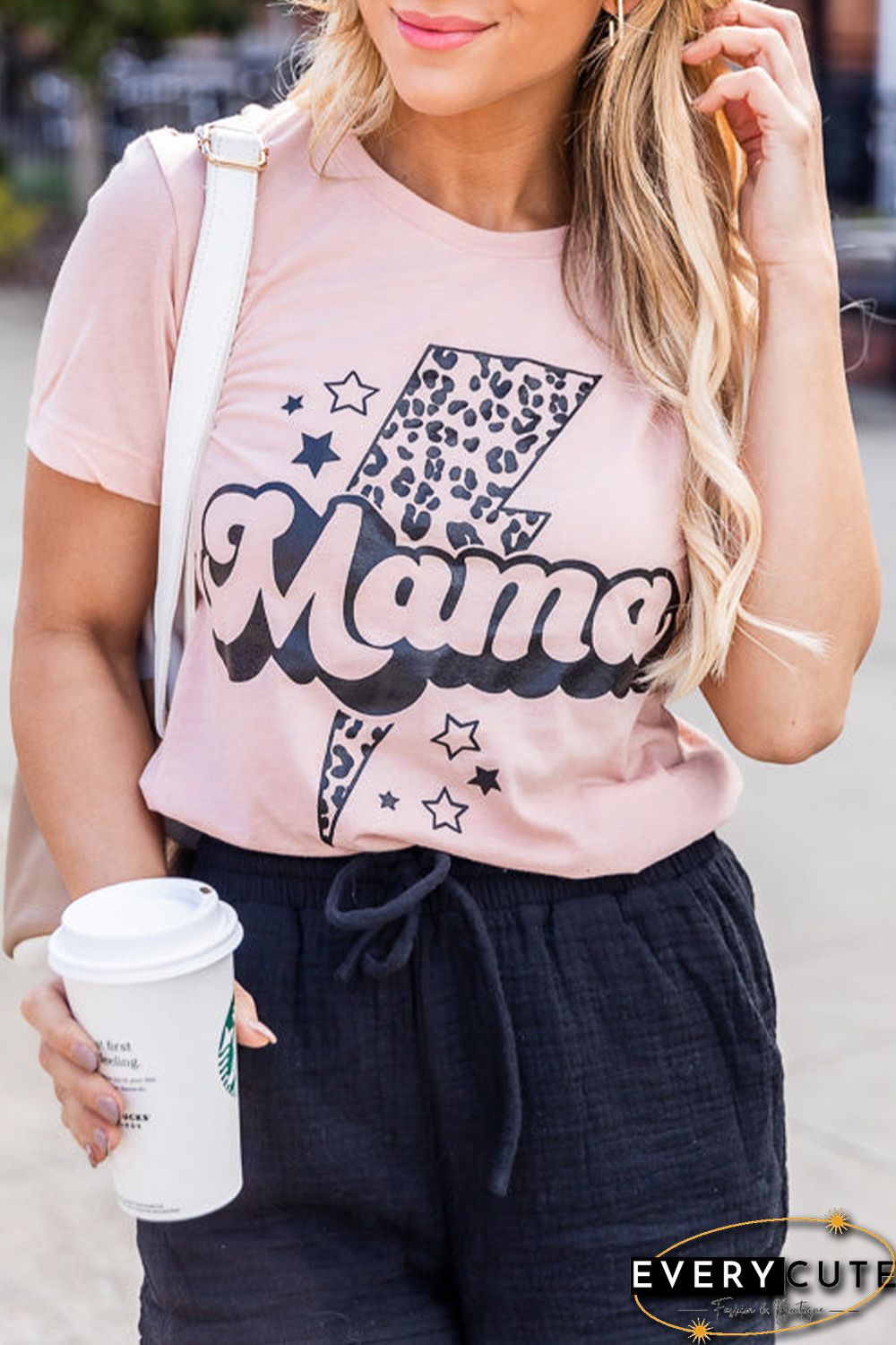 Pink Leopard Star Lightweight Short Sleeve Graphic T Shirt