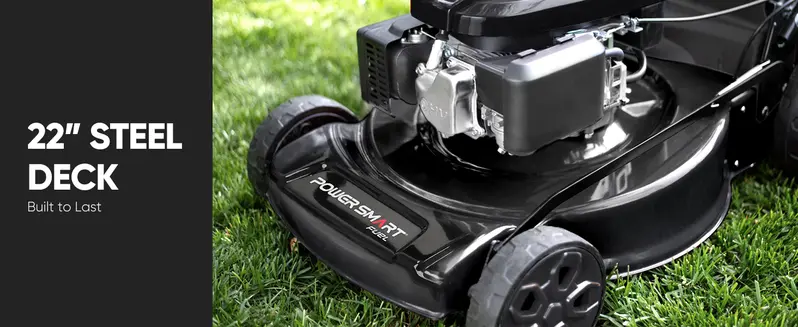 Product Introduction of (TikTokShopBacktoSchool)PowerSmart Self Propelled Gas Lawn Mower. 22 in. 170cc OHV Engine 3-in-1 Rear Wheel Drive. High Wheels. 6-Position Height Adjustment. Black.Great for Lawn Business(V8622S) 3