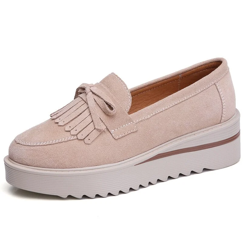 7 Colors Women Flat Platform Shoes Tassel Genuine Cow Leather Slip On Flats Casual Shoes Shallow Female Shoes Large Size 41