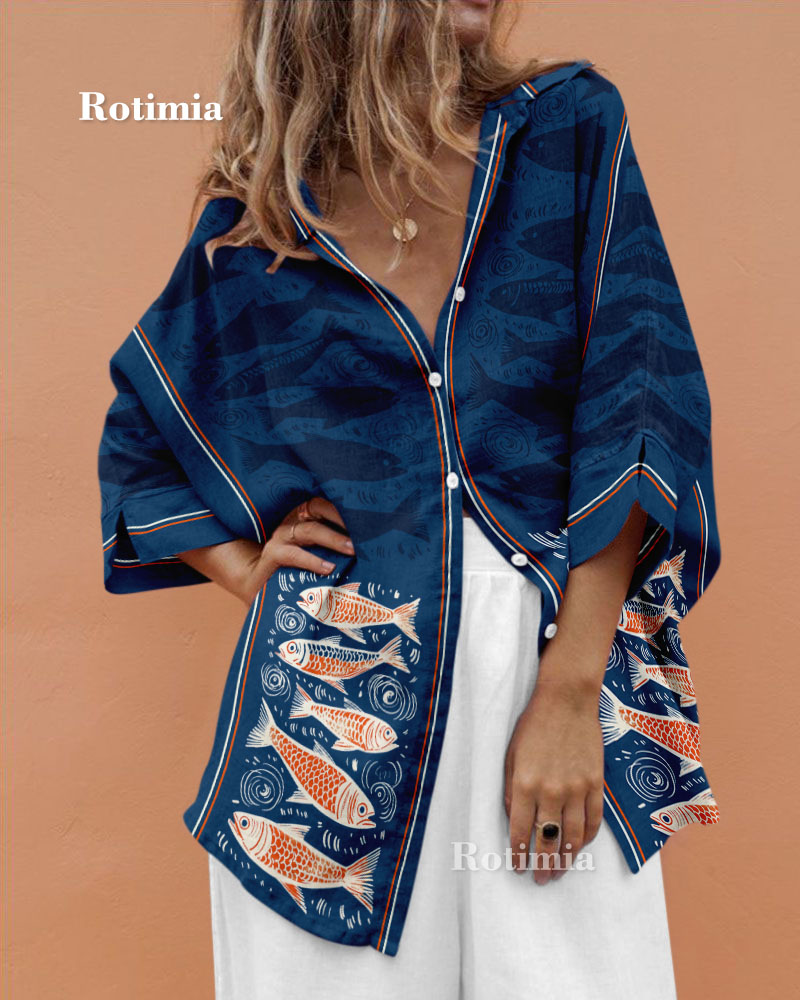 Rotimia Retro vacation fish print shirt and trousers