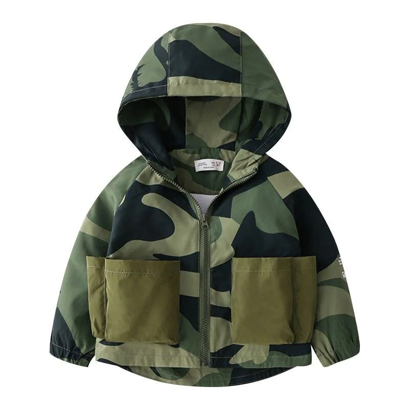 Baby Casual Jacket Spring New Hooded Camouflage Tops Windbreaker Kid Children Cool Pocket Outerwear Toddler Infant Clothing