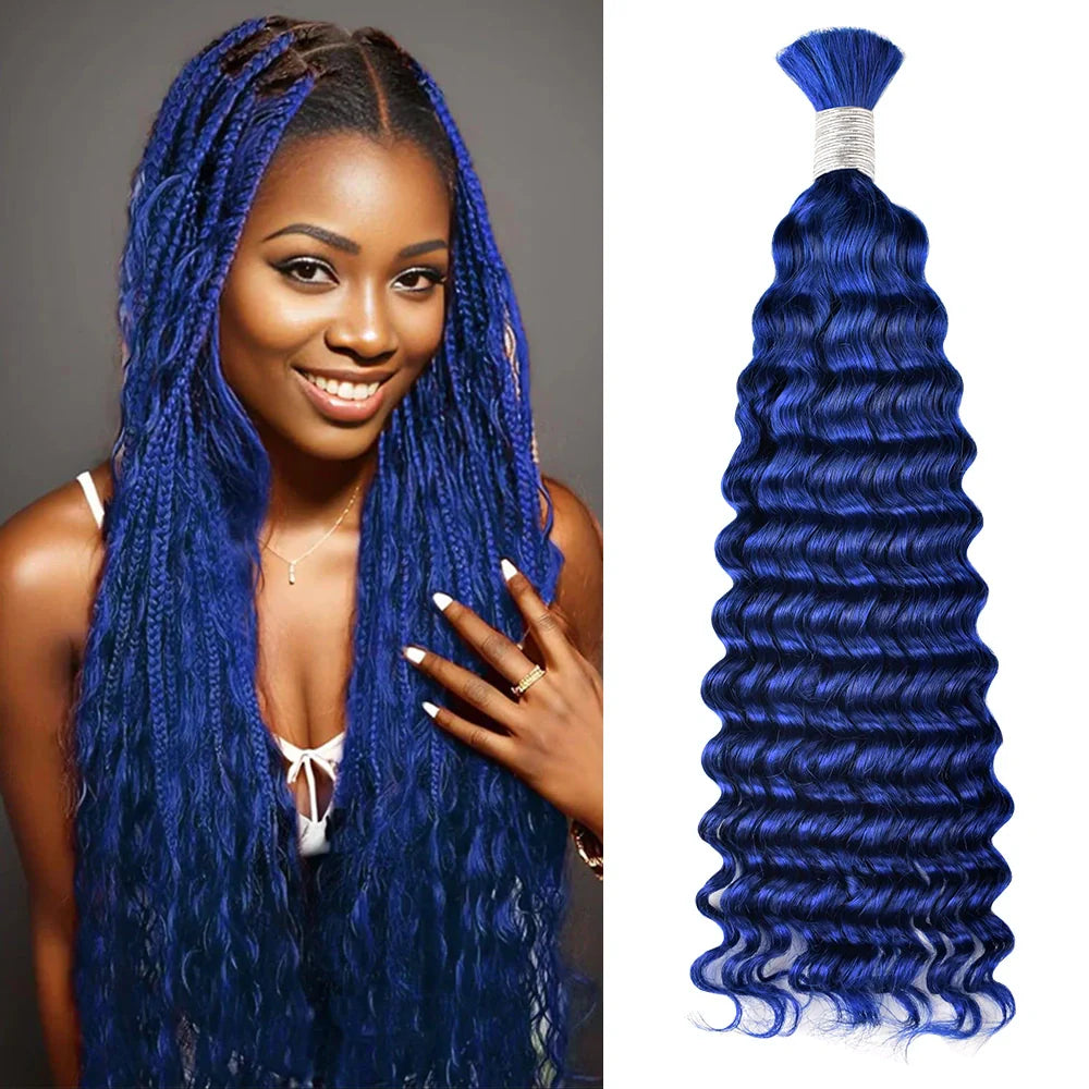 #Blue Deep Wave Hair Bulk | Bohemian | For Braiding | 100% Human Hair | BORUIHAIR