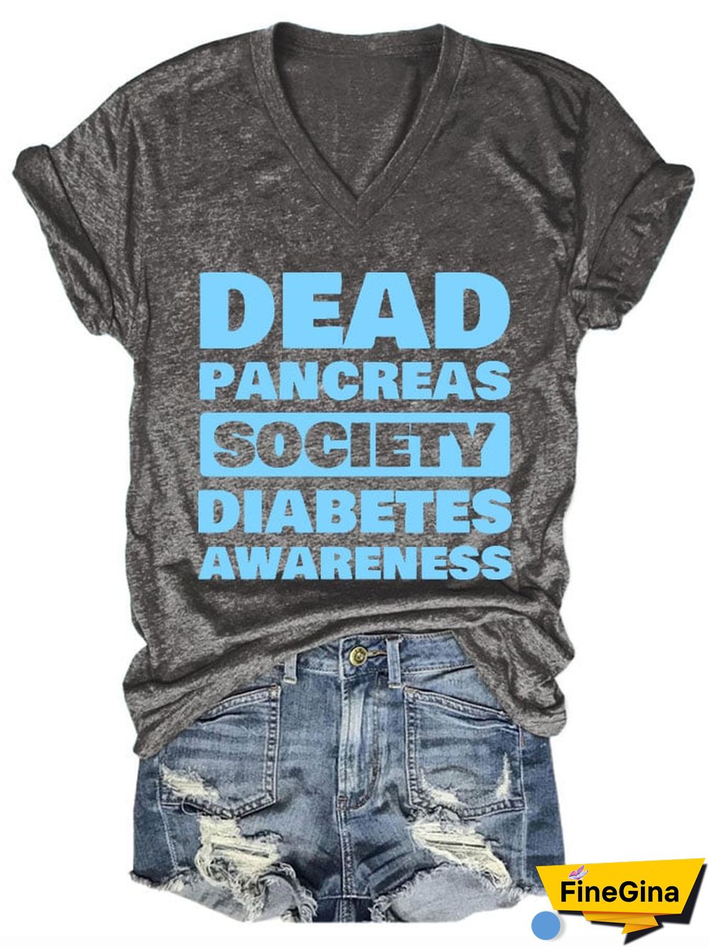 Women's Casual Diabetes Awareness Dead Pancreas Society Printed Short Sleeve T-Shirt