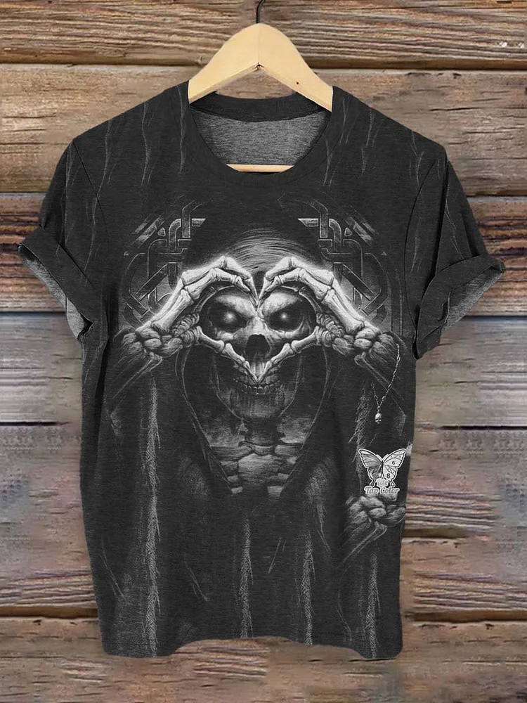 Punk Grim Reaper Gothic Skull Art Pattern Print T-shirt