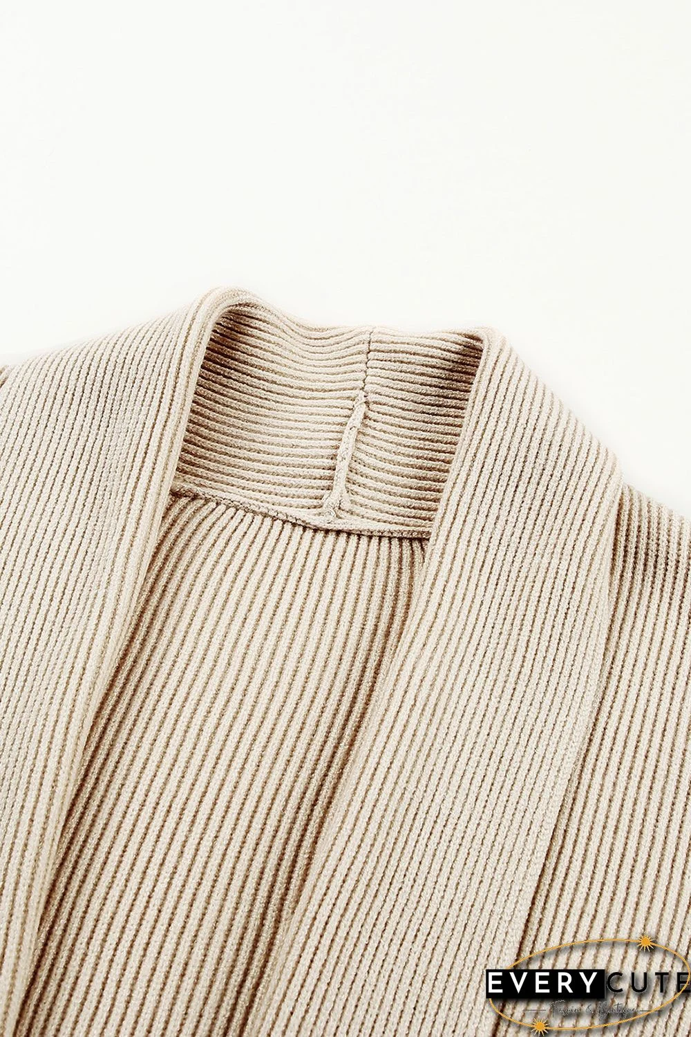 Apricot Robe Style Rib Knit Pocketed Cardigan with Belt