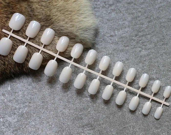 24pcs new product Brow sales Nude color false nails Blue long rose red oval head fake nail pink candy color gray Full set purple-Nail Inspo