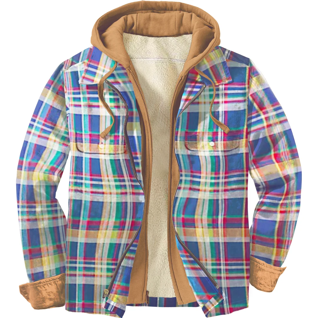 Men's Colorful Plaid Shirt Casual Hooded Jacket-barclient