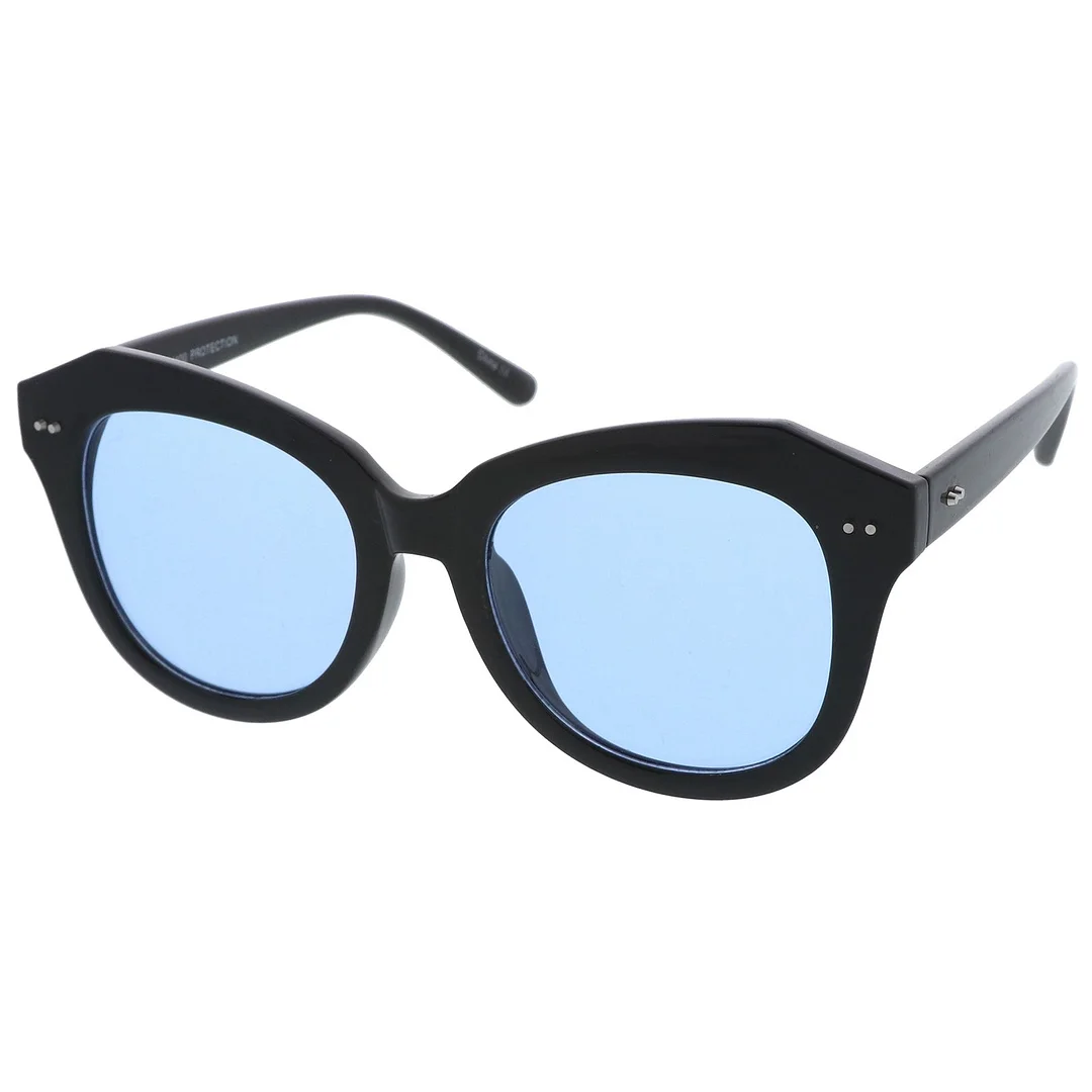 Women's Oversize Horn Rimmed Colored Round Lens Cat Eye glasses 52mm