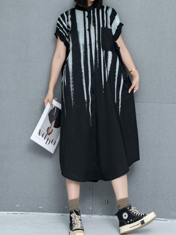 Oversize Short Sleeve Bat Wing Shirt Midi Dress