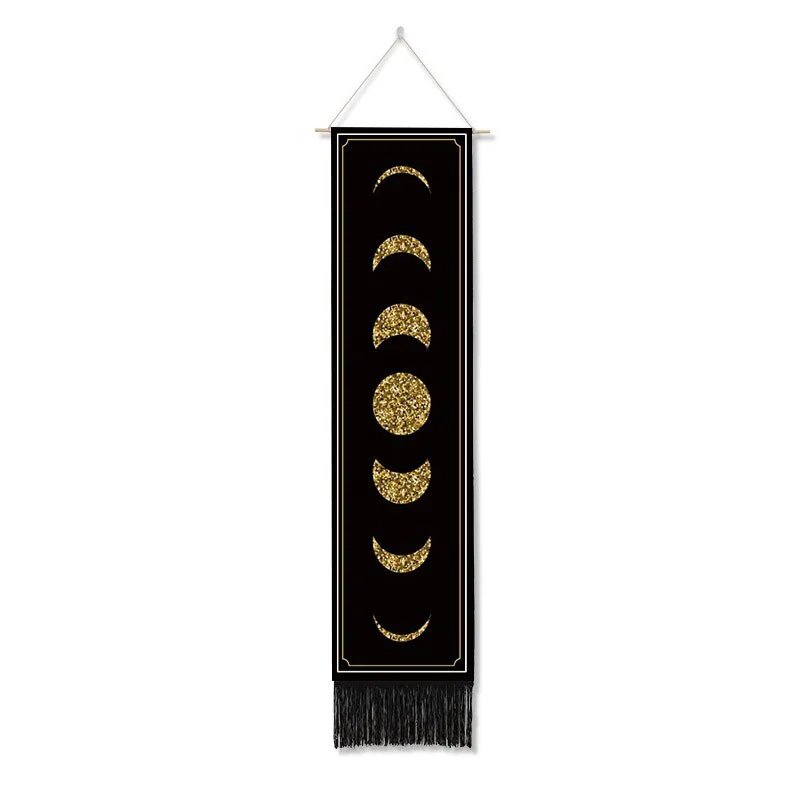 Boho Art Style Tapestries Changing Moon Phase Tassel Tapestry Wall Hanging Bedroom Living Room Office Wall Blanket Decoration