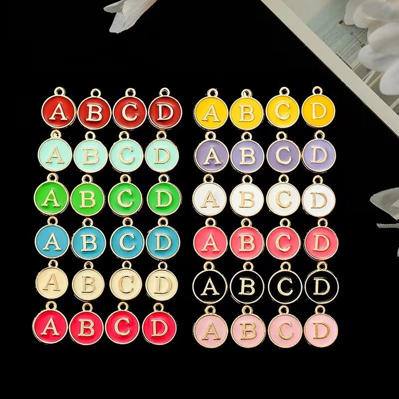 12 Color Round Drop Oil English Letter Alloy Pendant DIY Jewelry Accessories W85