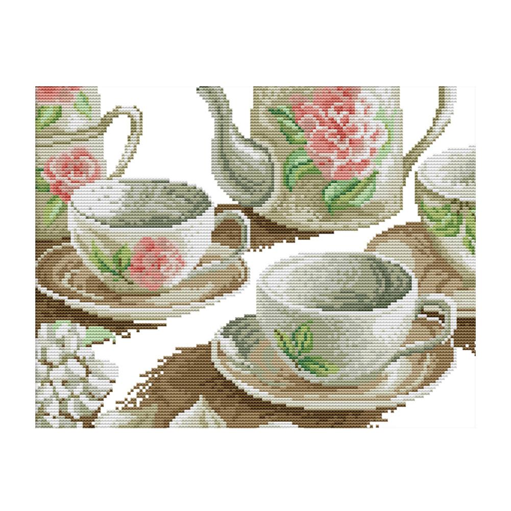 

Rose Tea Set - 14CT Stamped Cross Stitch - 35*29cm, 501 Original