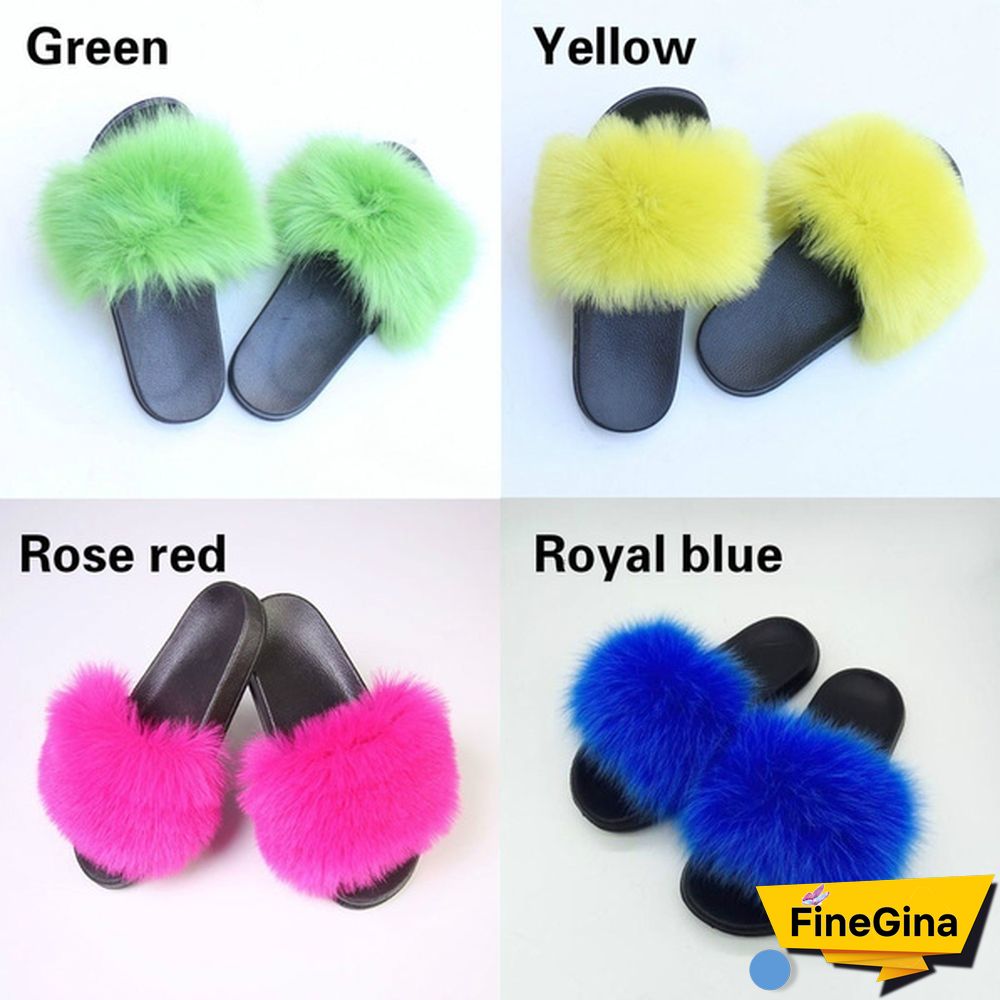 New Hot Fashion Ladies Girls Hairy Slippers Women Fox Fur Slippers Sandals Fluffy Fur Slides Beach Shoes Plus Size