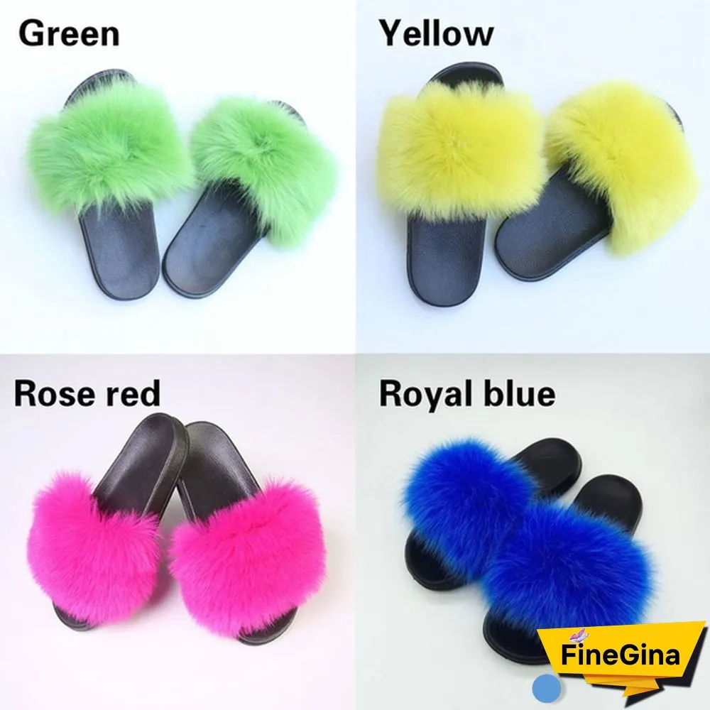 New Hot Fashion Ladies Girls Hairy Slippers Women Fox Fur Slippers Sandals Fluffy Fur Slides Beach Shoes Plus Size