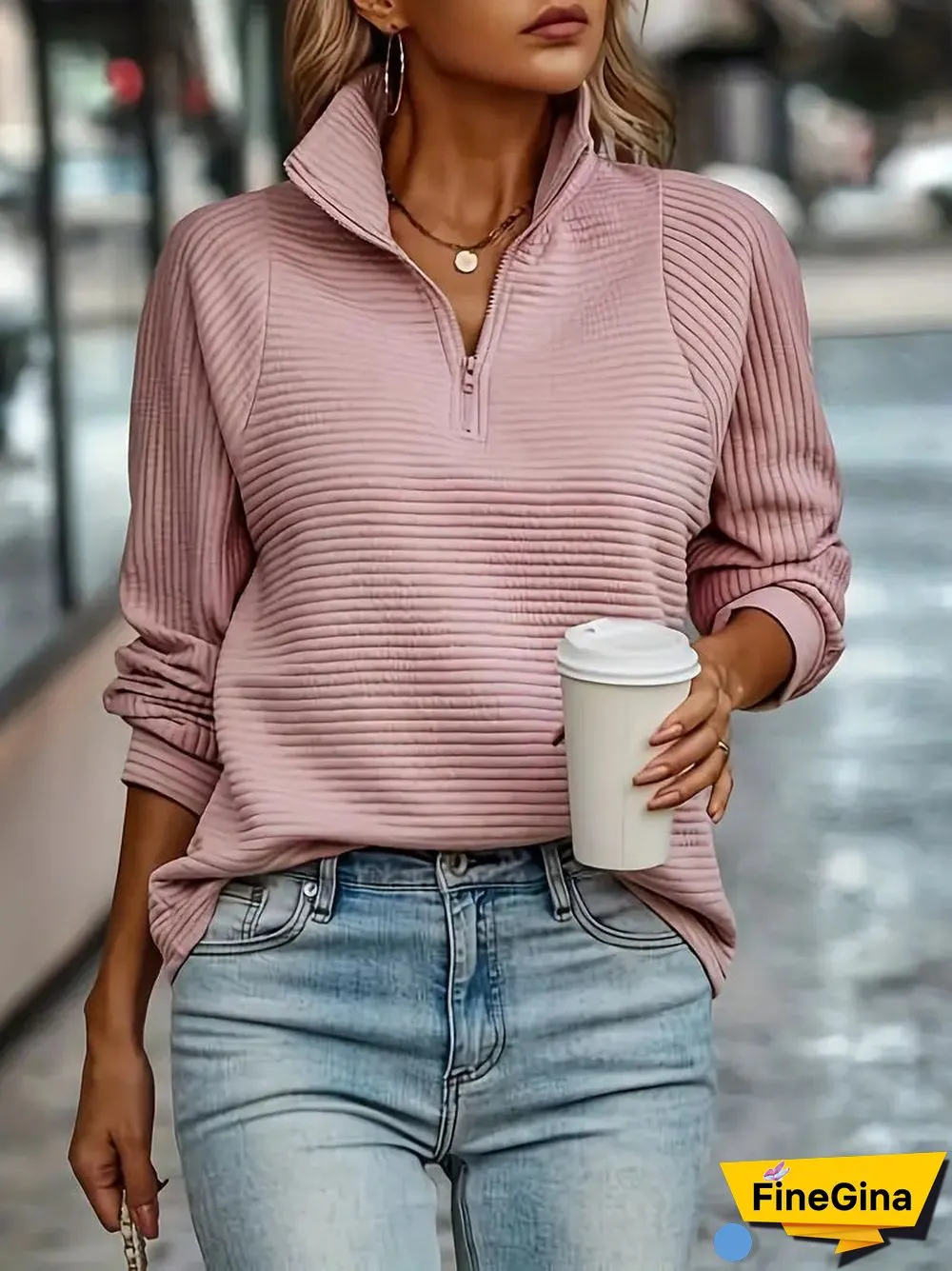 Pink Long Sleeve V-Neck Plain top