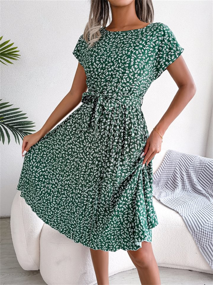 Spring and Summer Casual Short-sleeved Floral Peplum Skirt -vasmok