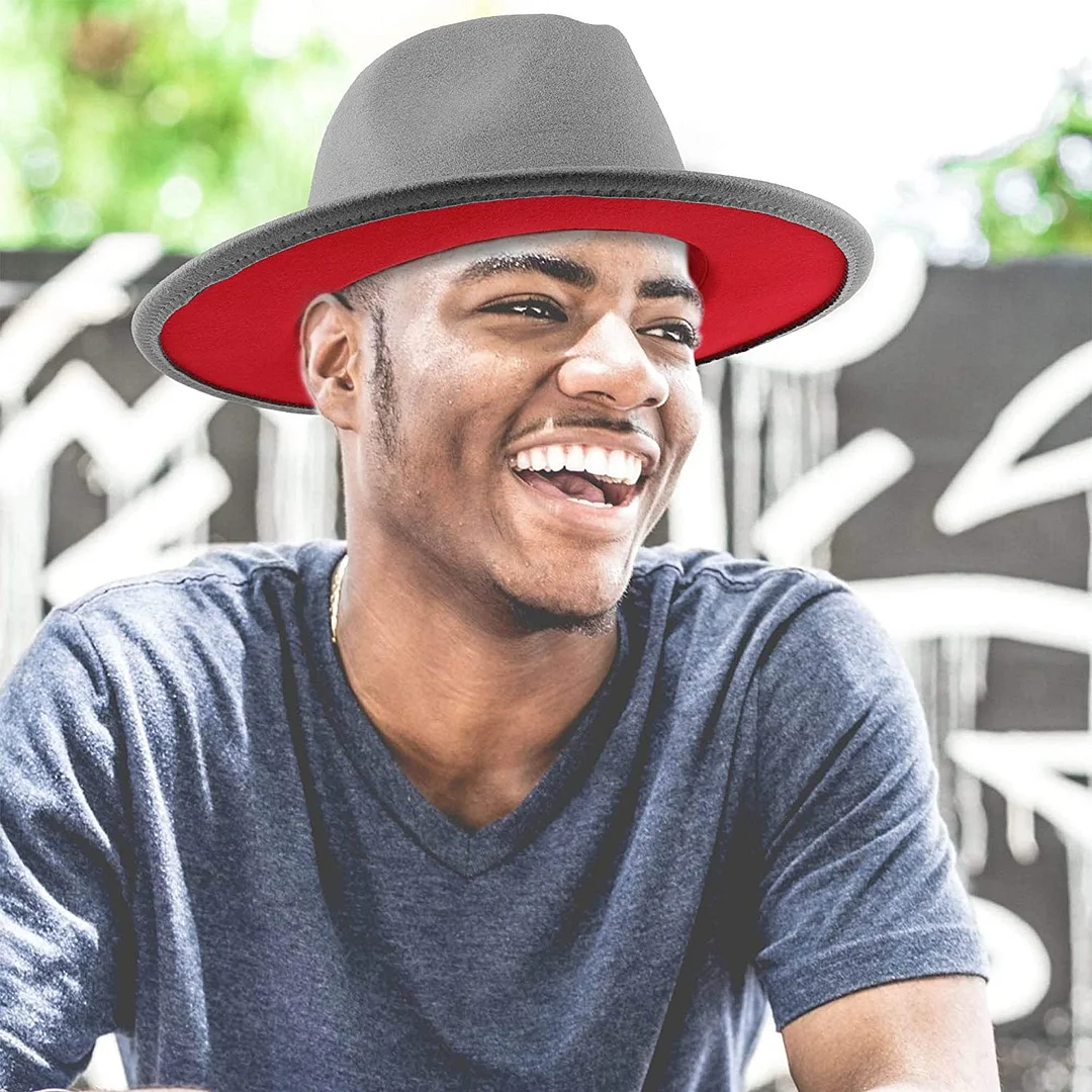 Two Tone Red Bottom Wide Brim Wool Felt Fedora Hat 