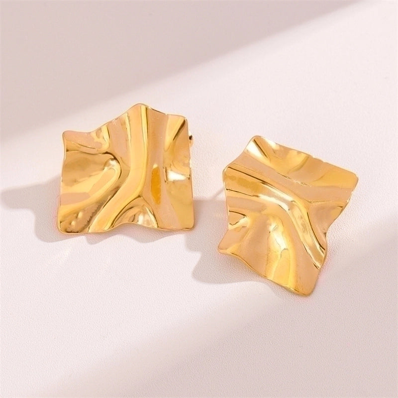 1 Pair Retro Minimalist Irregular Square Plating Stainless Steel 18k Gold Plated Ear Studs