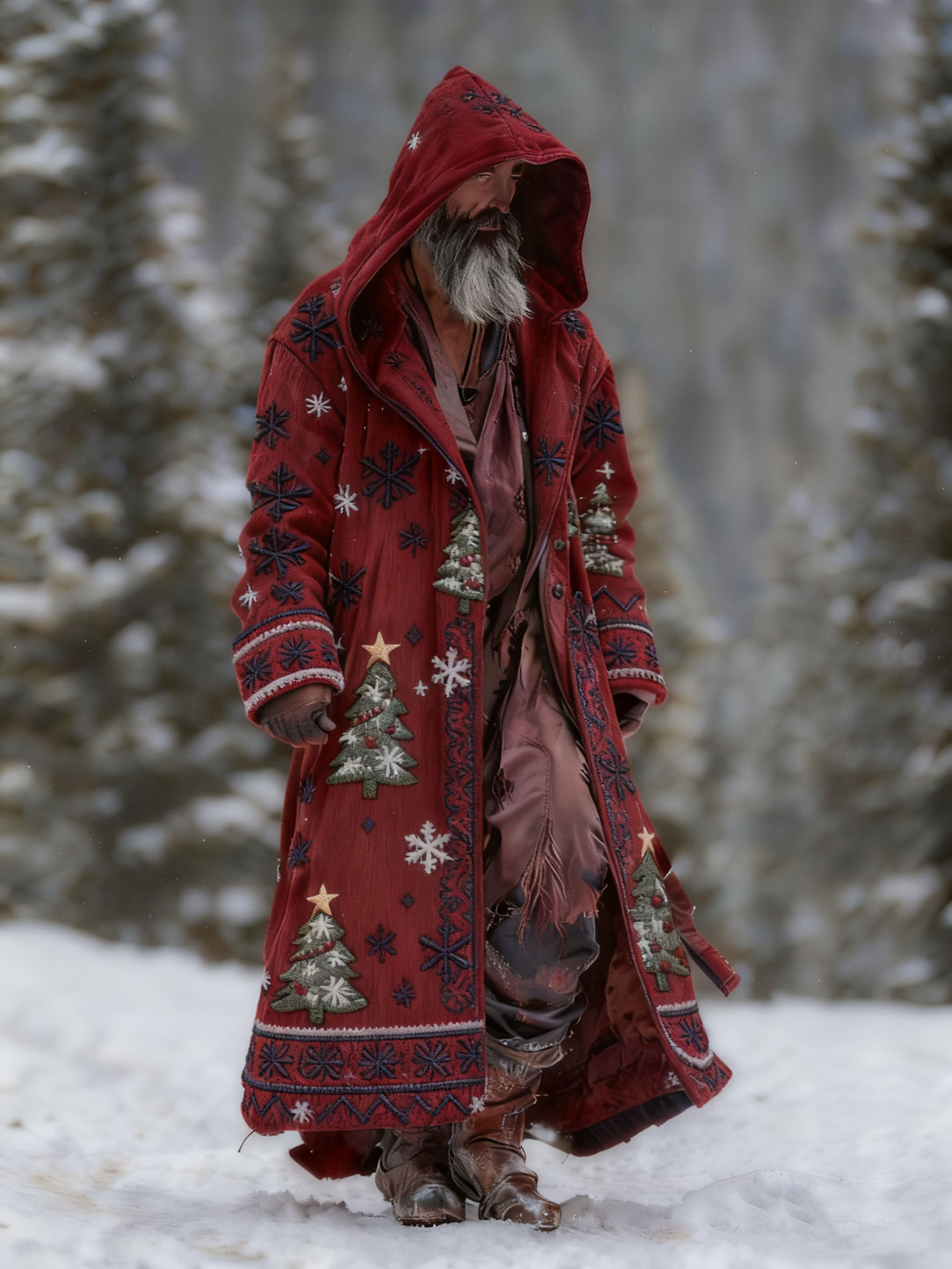 Men's Autumn Winter Christmas Printed Hooded Fleece Jacket