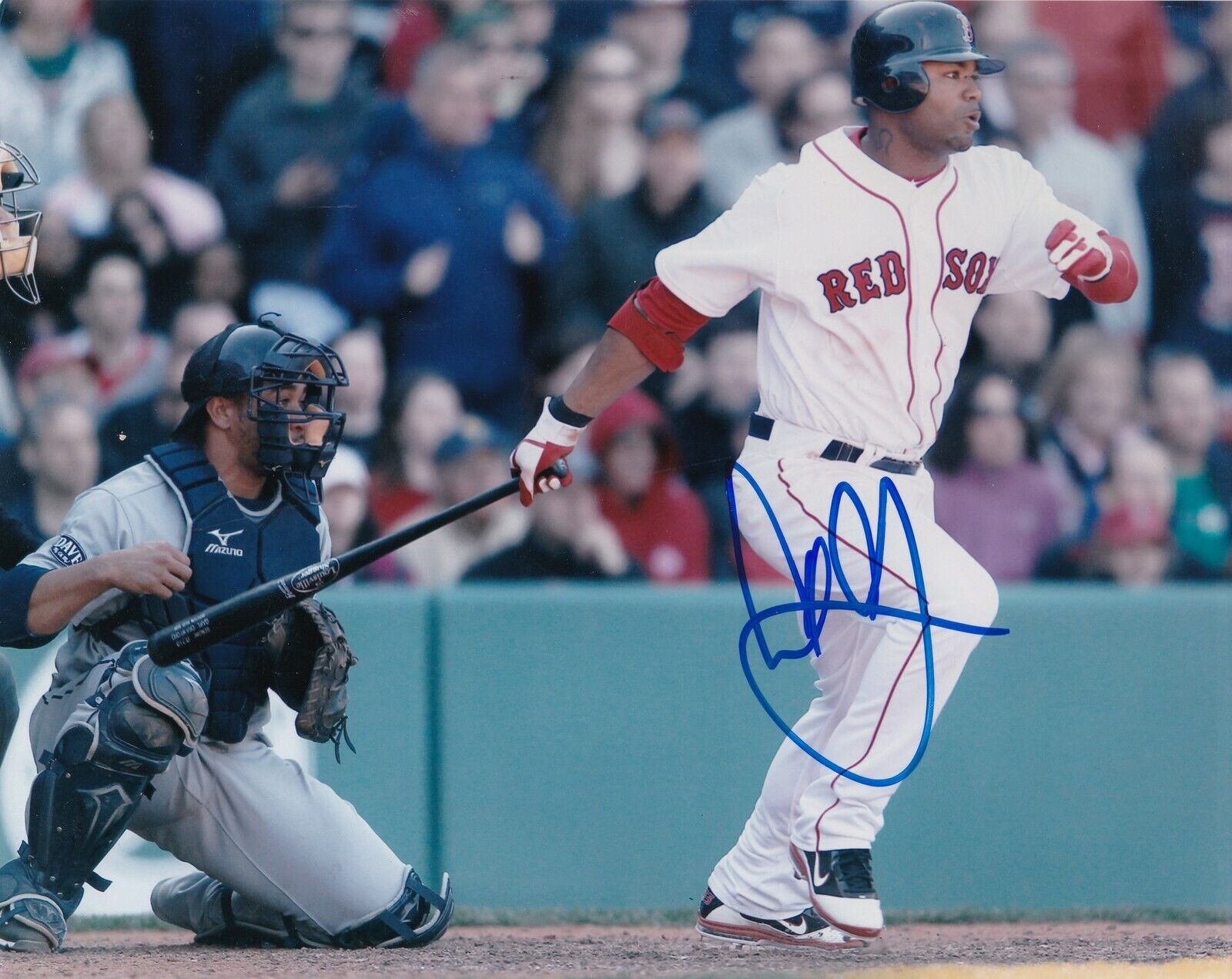 CARL CRAWFORD BOSTON RED SOX ACTION SIGNED 8x10