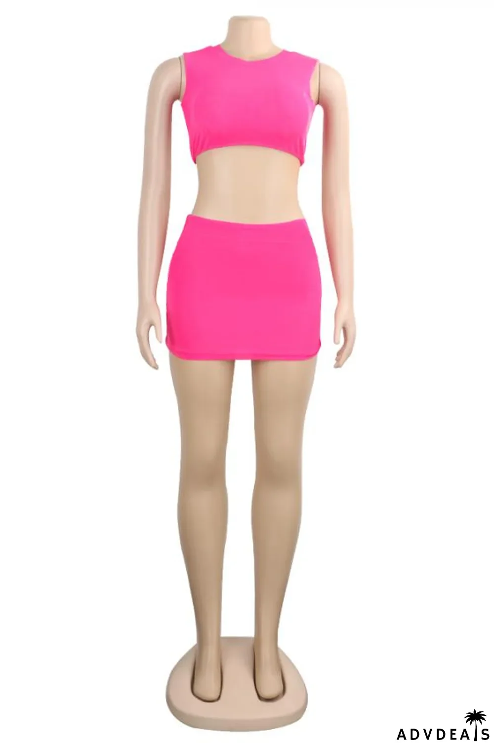 Fluorescent green Polyester Fashion Sexy Slim fit Two Piece Suits crop top Solid Fluorescent Skinny Sleeveless Two-Pi