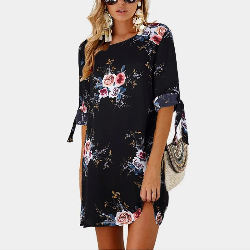 Aachoae Summer Dress 2021 Women Floral Print Beach Chiffon Dress Casual Loose Mini Party Dress Boho Sundress Vestidos Plus Size