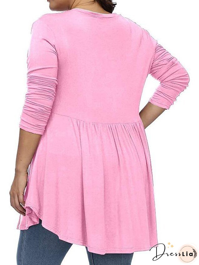 T shirt Tee Light Blue claret Deep Purple Plain Button Flowing tunic Long Sleeve Daily Weekend Basic V Neck Long Plus Size L for Women