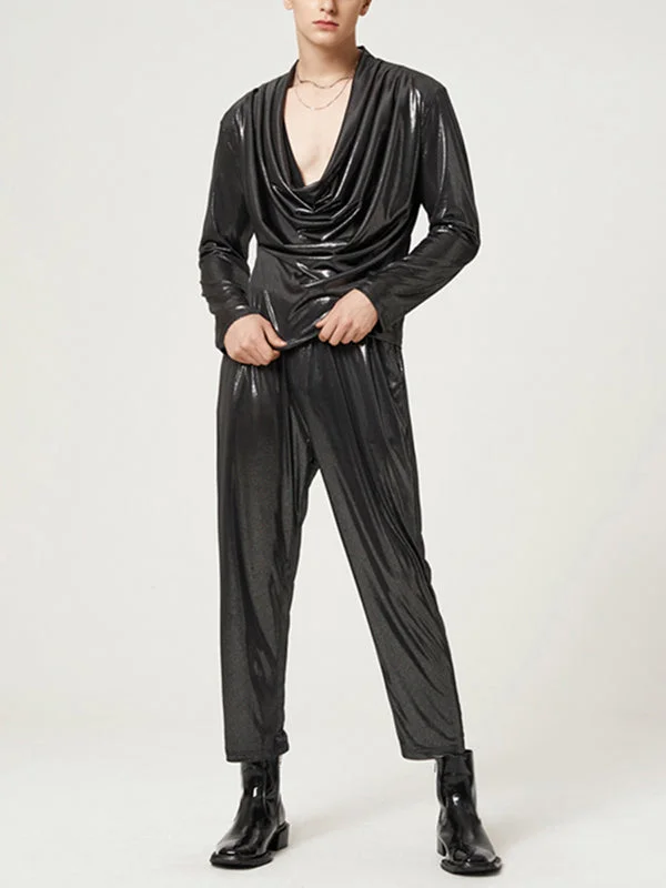 Mens Glitter Cowl Neck Two Pieces Outfits SKUJ89239