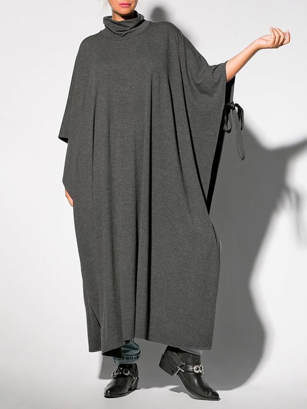 Black&Gray Solid Color Lace-Up Split-Side Cape Outwear