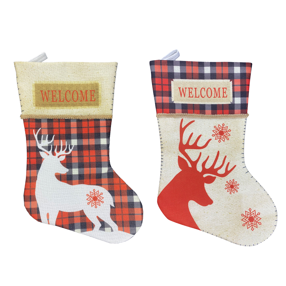 

Christmas Elk Pattern Stockings Hanging Sock Candy Bag Xmas Tree Gift Pouch, White, 501 Original