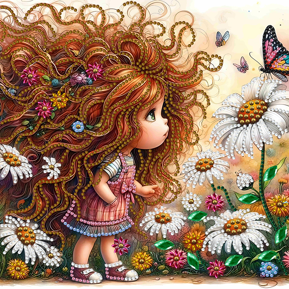 Curly Hair Girl 30*30cm(canvas) special shaped drill diamond painting