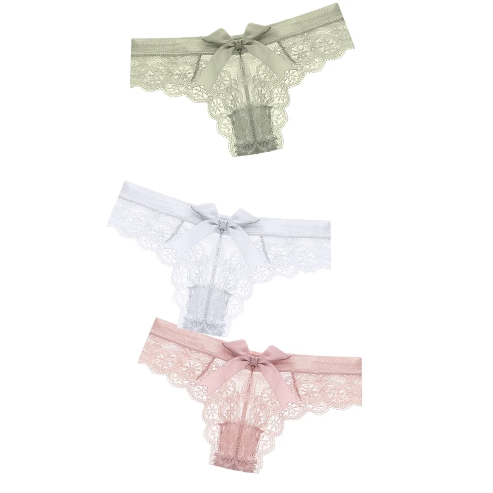 Black/White Sexy String Lace Underwear Women Back Bow Panties Women G String T-back Thong Transparent Lingerie Cute Panties