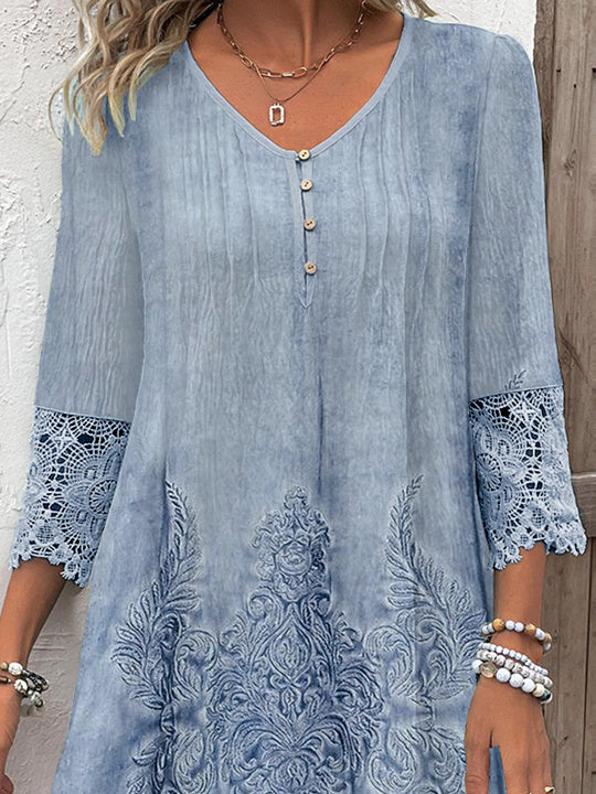 Women Half Sleeve V-neck Solid Color Dress