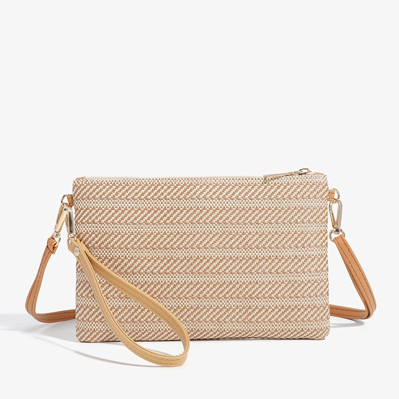 Women’s Medium Straw Solid Color Elegant Streetwear Straw Square Zipper Straw Bag