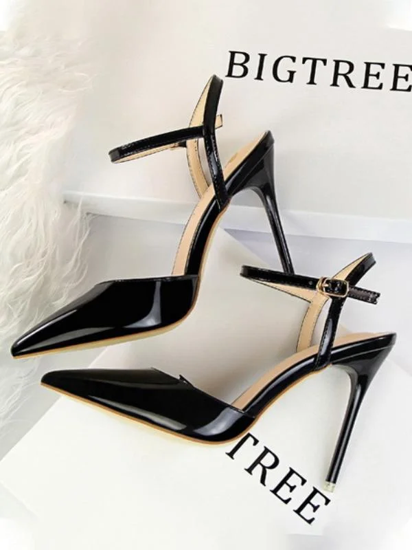 Simple stiletto super high heel shallow pointy patent leather sexy flat sandals