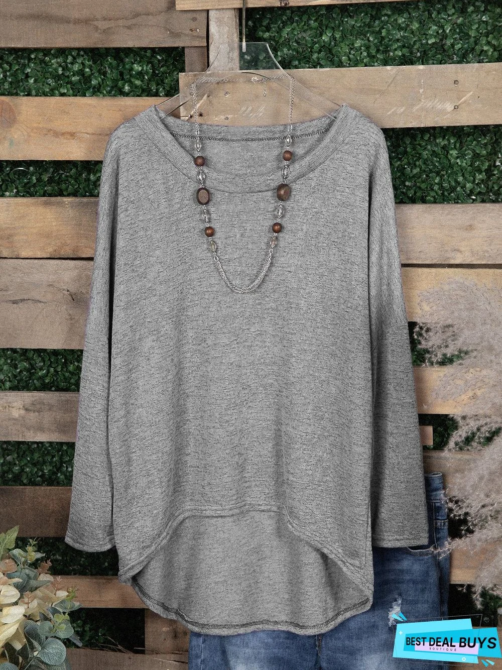 Woman Asymmetric Long Sleeve Casual Plain Casual Top