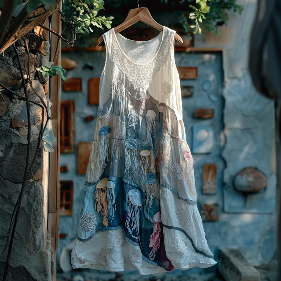 Summer Ocean Jellyfish Pattern Design Women's Sleeveless Dress wearshes