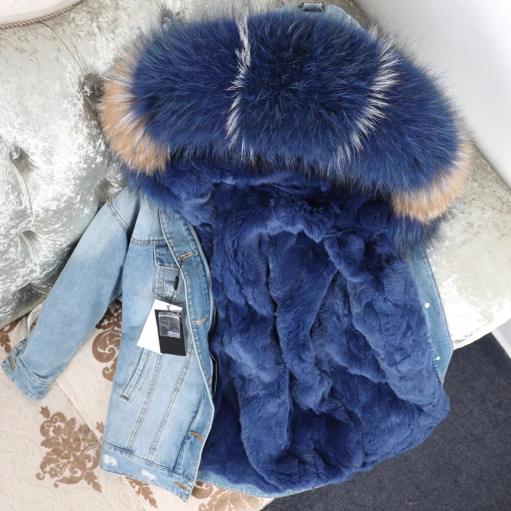 DENIM FOX FUR PARKA "STYLISH"