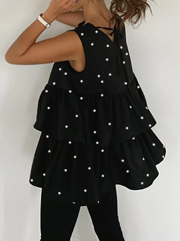 Loose Ruffled Polka Dot Sleeveless Shirt - yankia