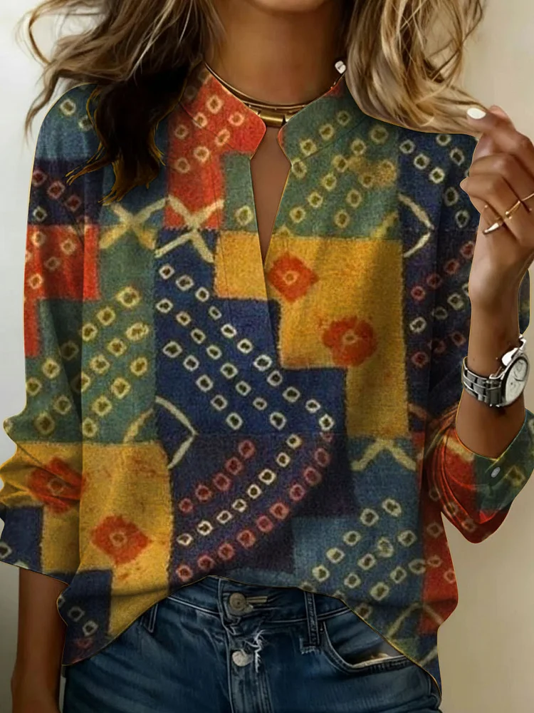 Women's Flowers Gradient Pattern Art Print Casual Cotton Linen Shirt